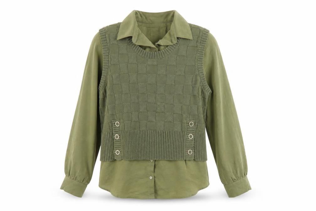 Next Women’s Green Knit Layered Long Sleeve Blouse Size L
