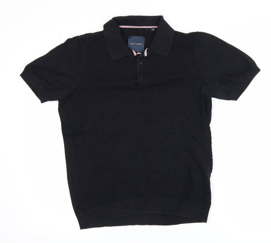 Guide London Men's Black Cotton Knitted Polo Shirt Size S