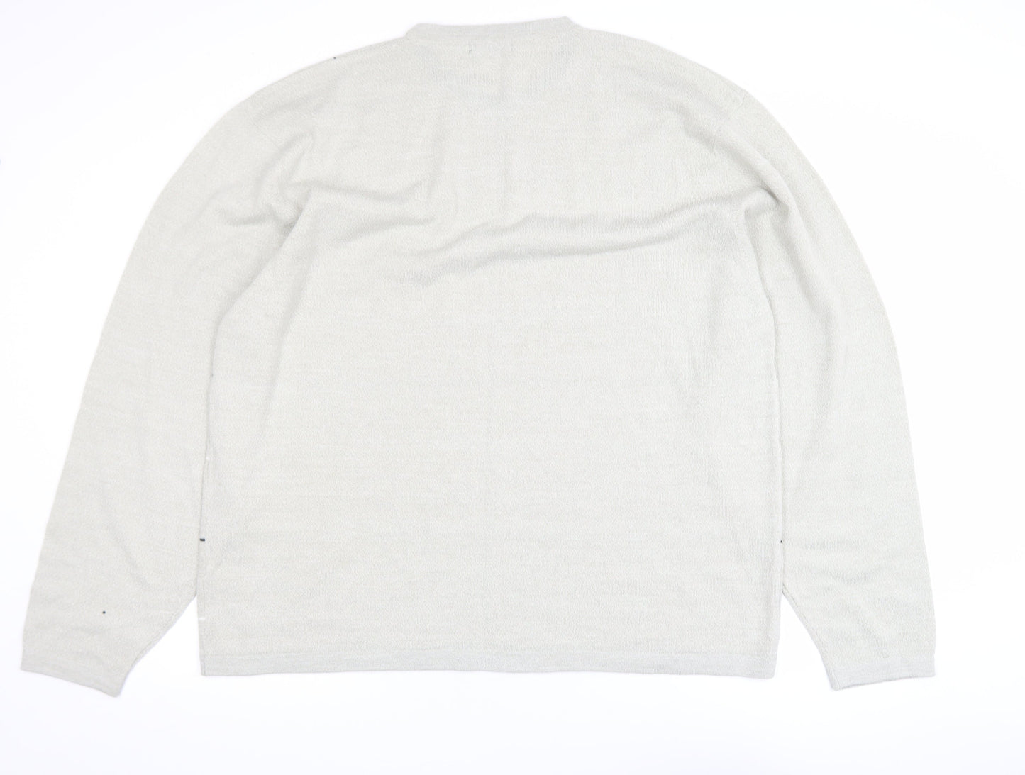 BHS Men’s Beige Check Crew Neck 2XL Acrylic Pullover Jumper