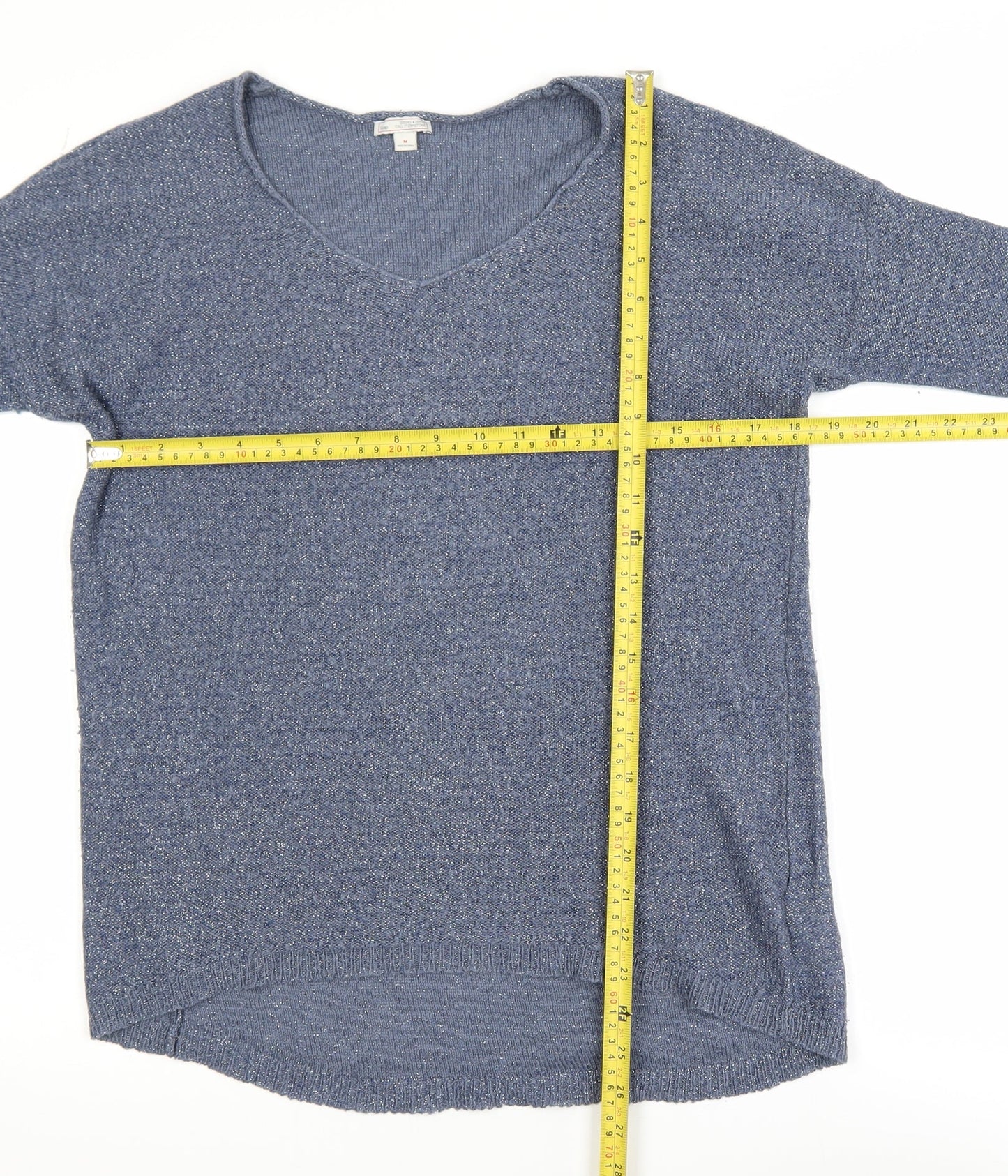 GAP Women's Blue Metallic V-Neck Pullover Jumper Size M