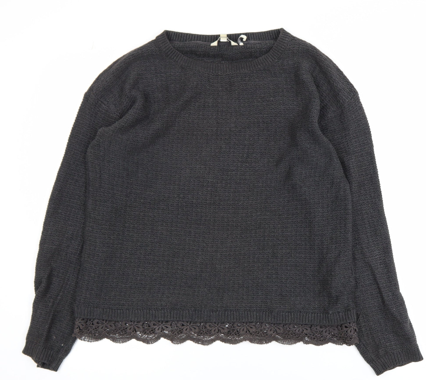 FatFace Women’s Grey Cotton Lace Hem Jumper Size 10