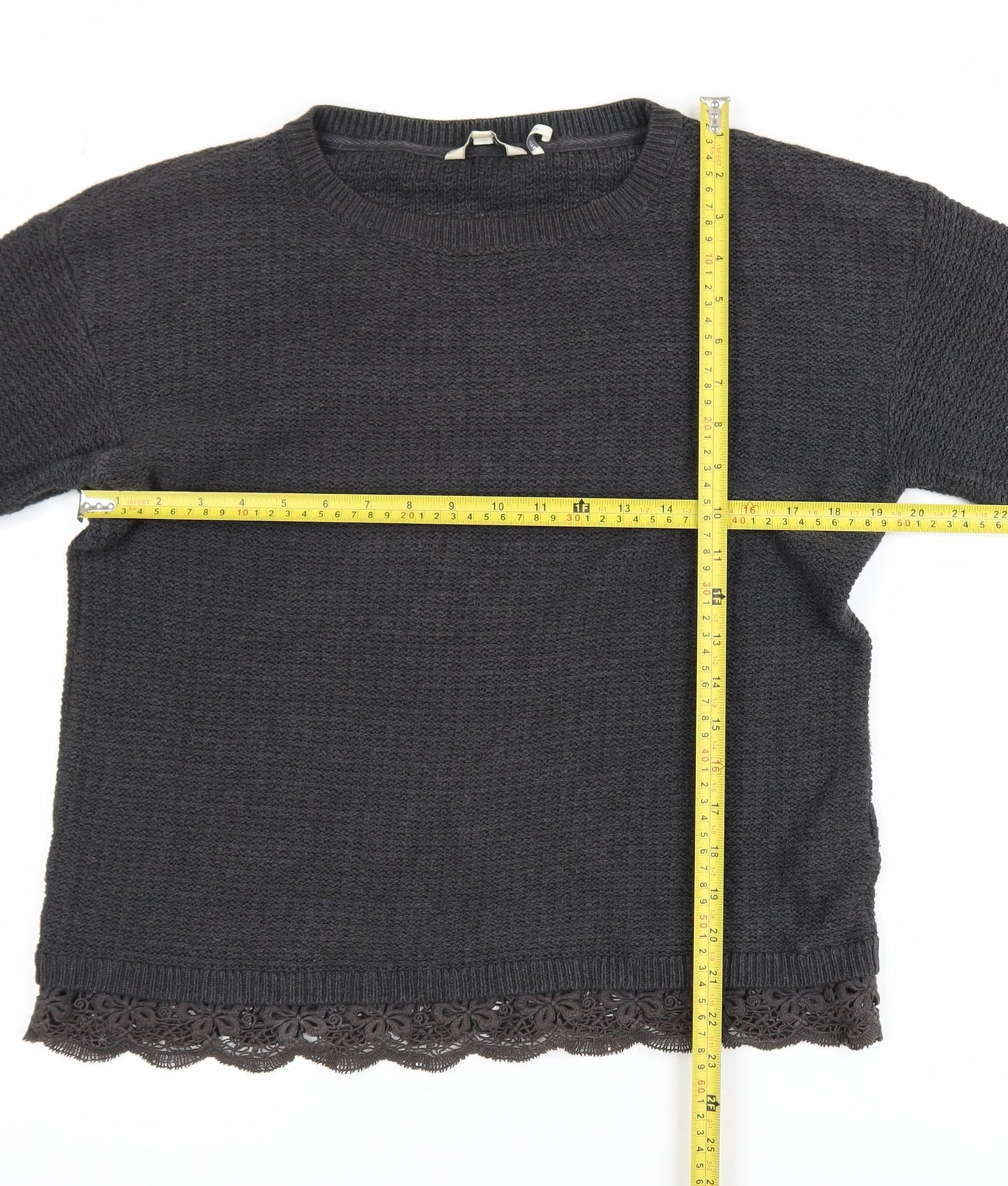 FatFace Women’s Grey Cotton Lace Hem Jumper Size 10