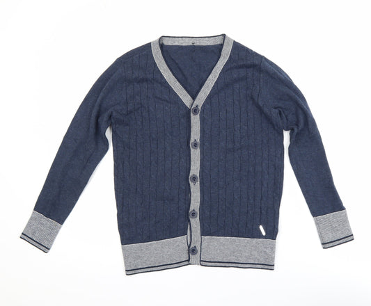 CHICKEEDUCK Boys Blue Cotton Cable Knit Cardigan Size 12-13 Years
