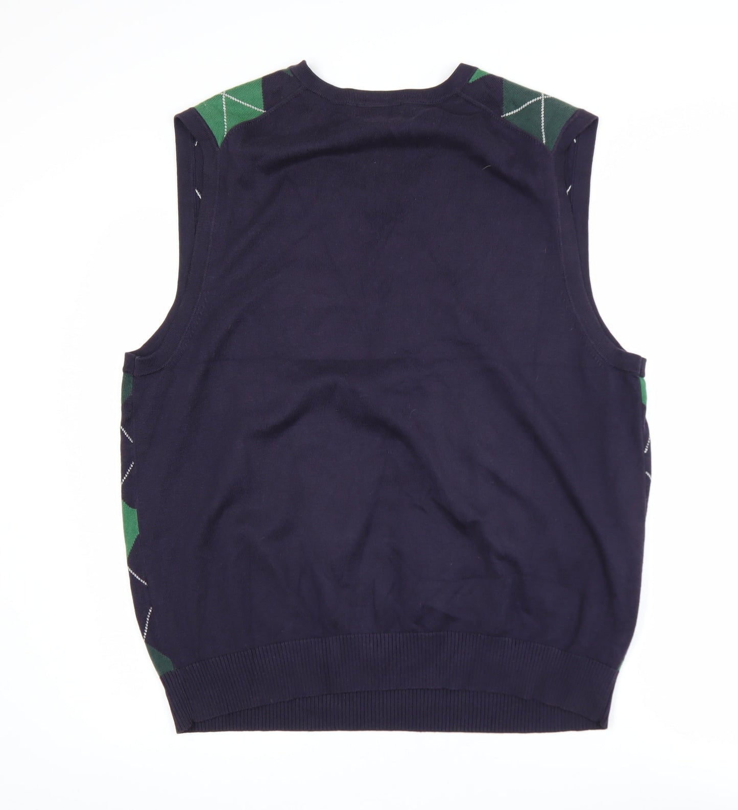 Lands’ End Men’s Blue Green Argyle Cotton Sleeveless Vest Jumper L