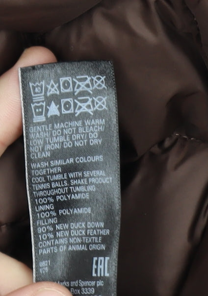 Marks and Spencer Women's Brown Long Quilted Down Puffer Coat Size 24