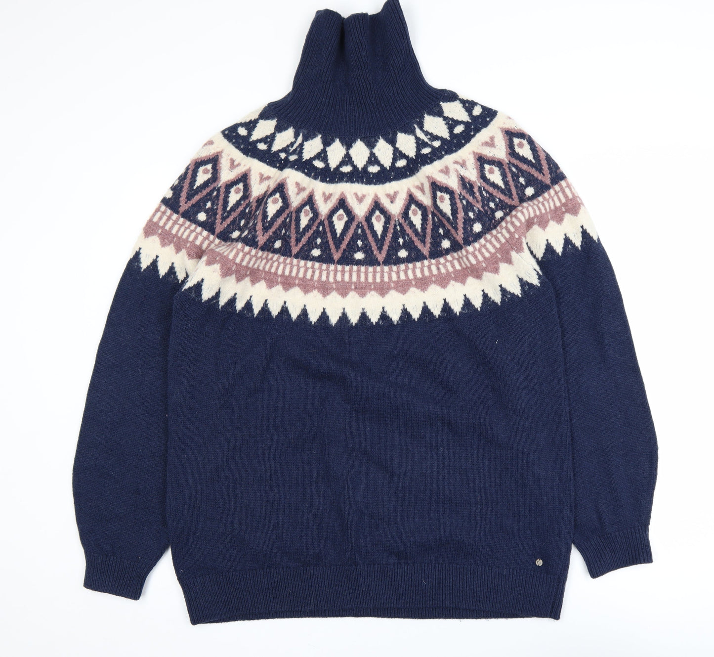 Fat Face Men’s Blue Fair Isle Roll Neck Wool Blend Jumper L