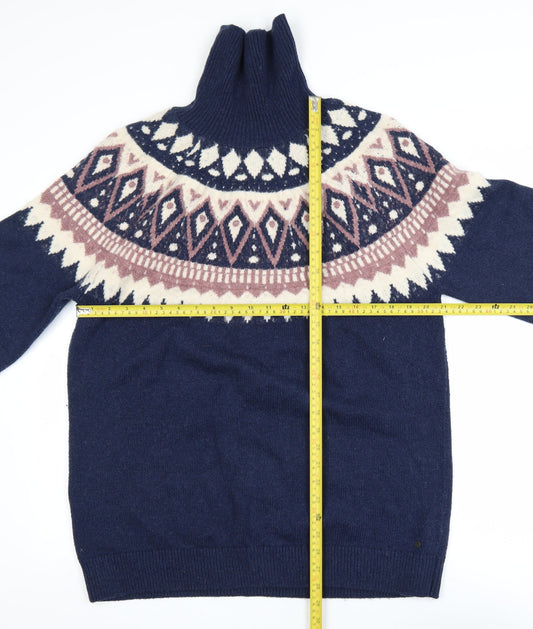 Fat Face Men’s Blue Fair Isle Roll Neck Wool Blend Jumper L