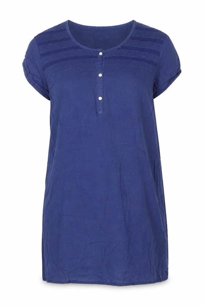 Anne Weyburn Women's Blue Cotton Tunic Blouse Size 16