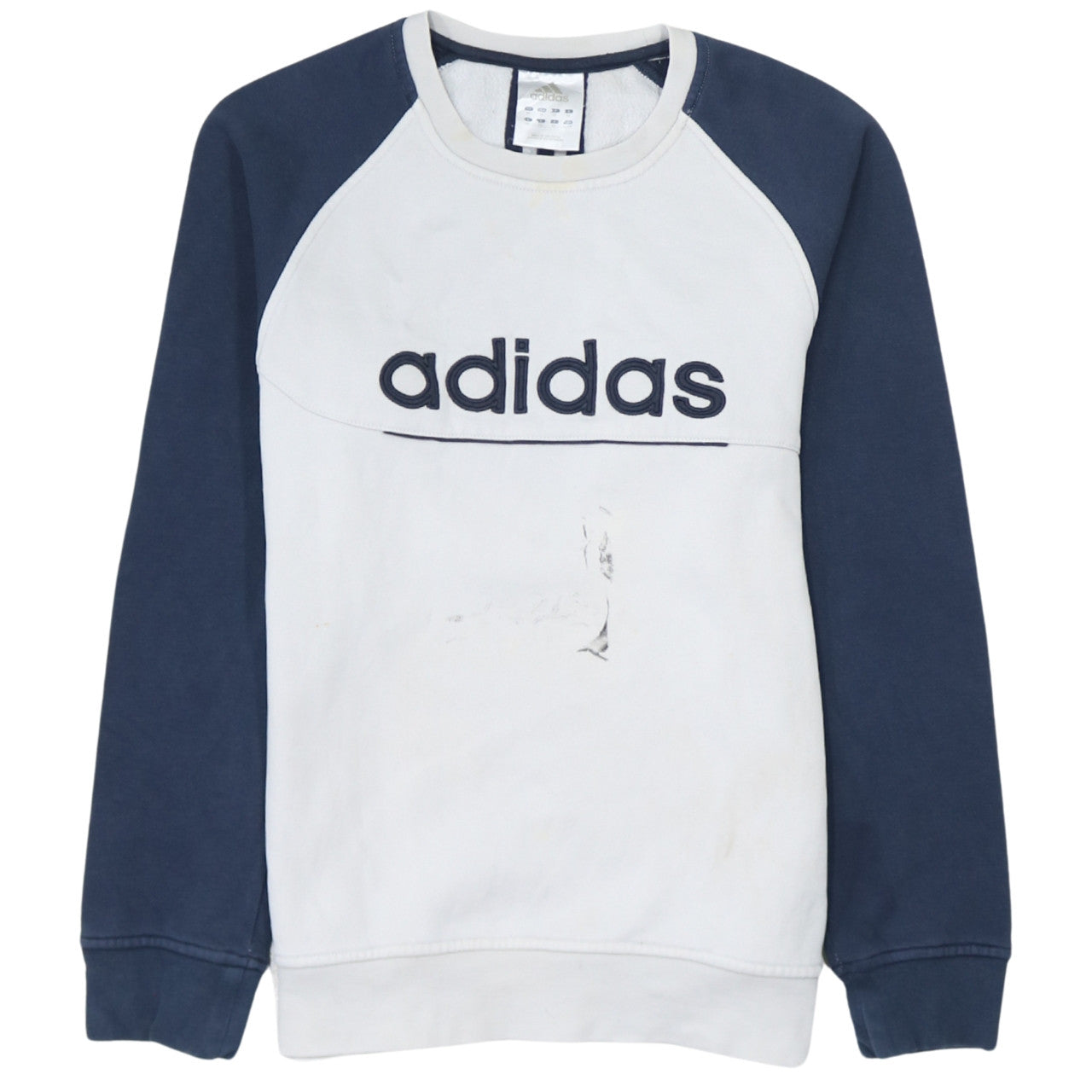 Adidas Mens White Navy XL Pullover Crew Neck Logo Sweatshirt