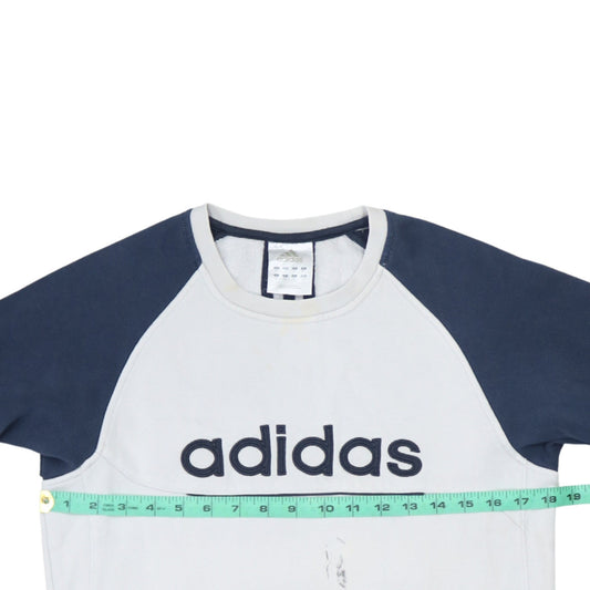 Adidas Mens White Navy XL Pullover Crew Neck Logo Sweatshirt