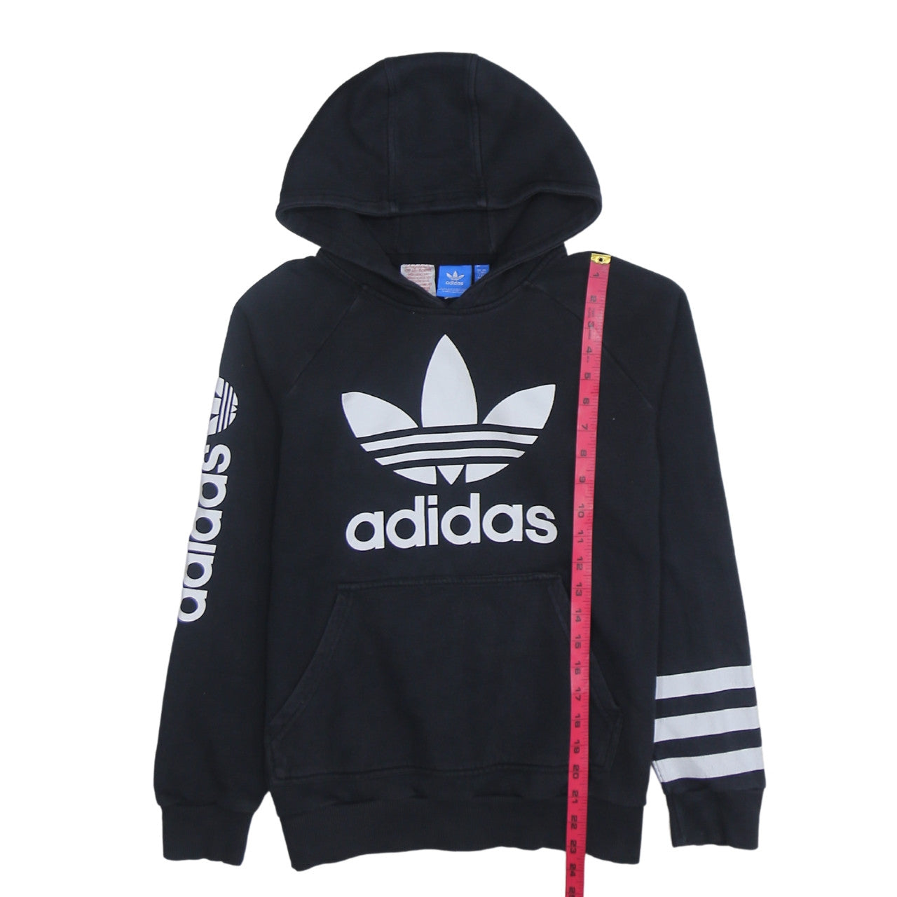 Adidas Boys Black Hoodie 13–14Y Pullover Cotton Blend Graphic Print