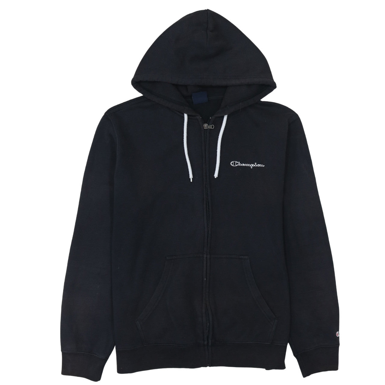 Champion Men's Black Full Zip Hoodie Size L Logo Fleece