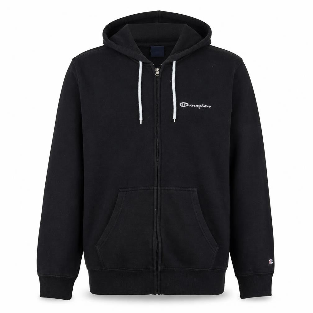 Champion Men's Black Full Zip Hoodie Size L Logo Fleece