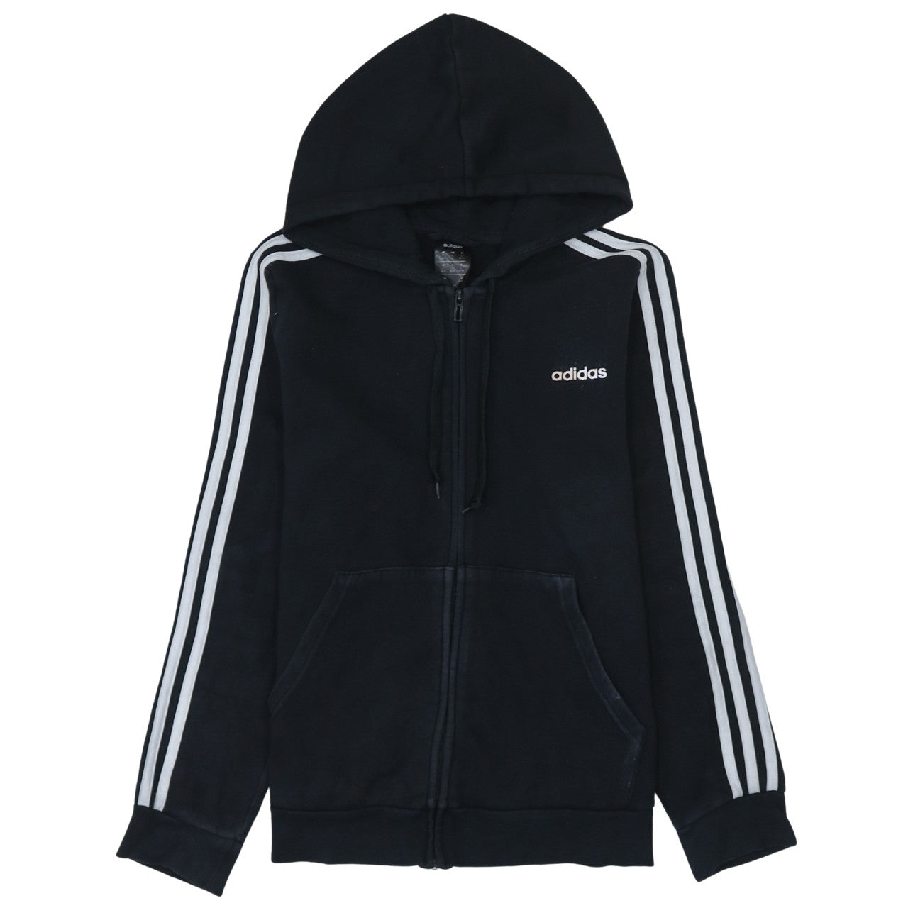 Adidas Women Black Full Zip Hoodie L Hooded Sweatshirt Casual