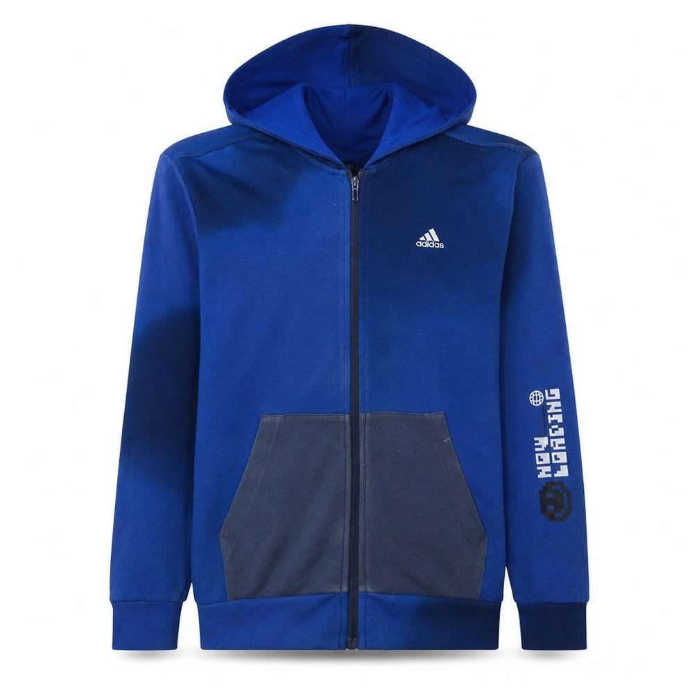 Adidas Boys Blue Full Zip Hoodie 14 Years Cotton Blend Sportswear