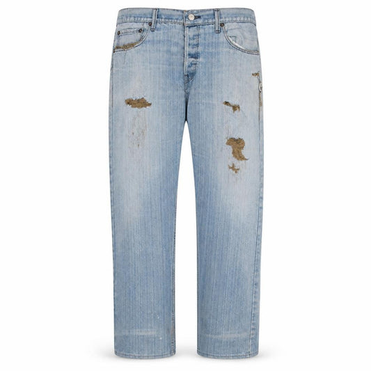 Levi's 501 Men's Blue Light Wash Distressed Straight Denim Jeans 36W 32L
