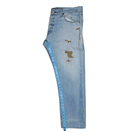 Levi's 501 Men's Blue Light Wash Distressed Straight Denim Jeans 36W 32L