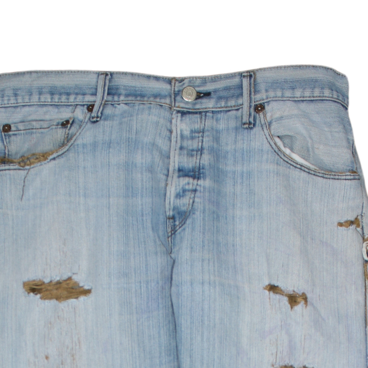 Levi's 501 Men's Blue Light Wash Distressed Straight Denim Jeans 36W 32L