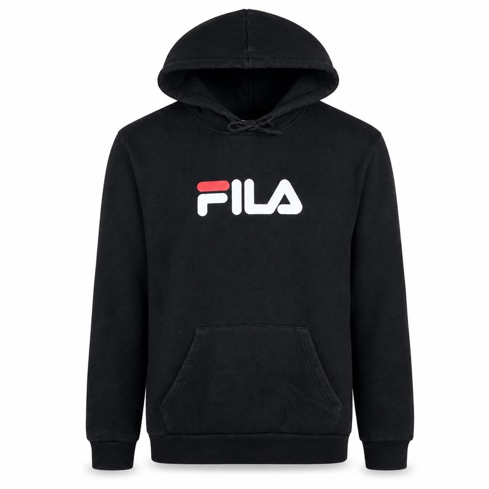 Fila Mens Black Pullover Hoodie Medium Logo Graphic Sweatshirt