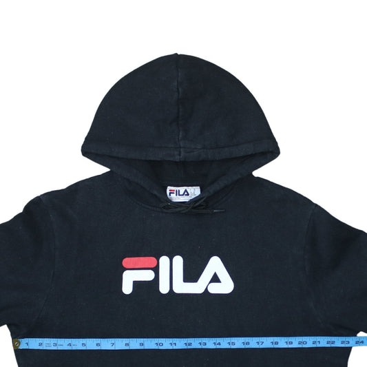 Fila Mens Black Pullover Hoodie Medium Logo Graphic Sweatshirt