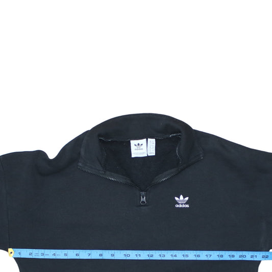 Adidas Women Black 1/4 Zip Sweatshirt Size 12 Logo Trim Casual