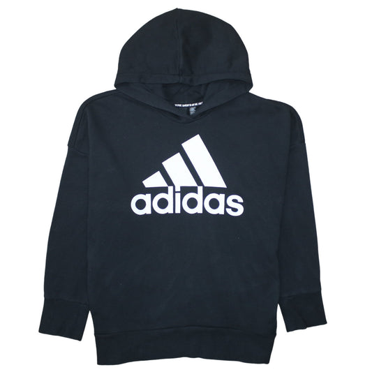 adidas Womens Black XL Pullover Hoodie 100% Cotton Logo Hooded Sweatshirt