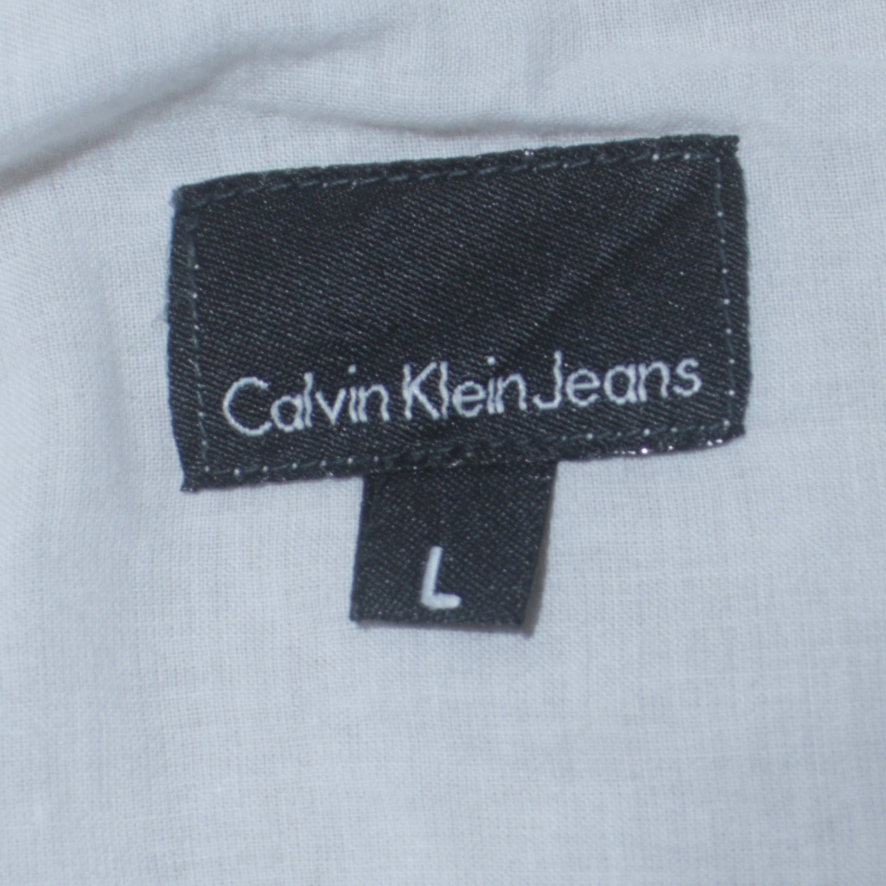 Calvin Klein Jeans Men's White Cotton Long Sleeve Button-Up Shirt L