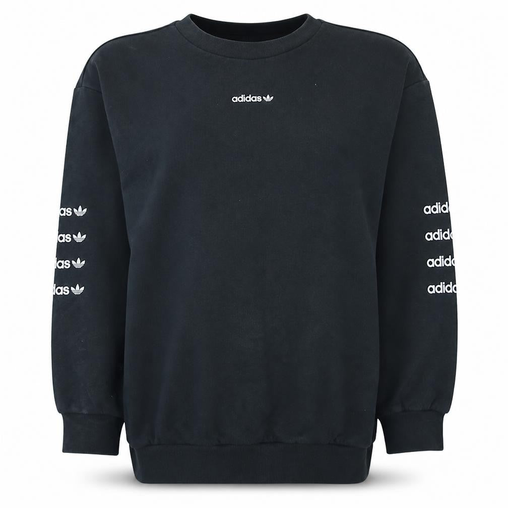 Adidas Women Black Crew Neck Logo Sweatshirt UK 8 Lined Casual