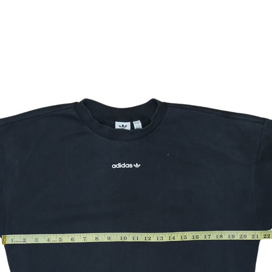 Adidas Women Black Crew Neck Logo Sweatshirt UK 8 Lined Casual