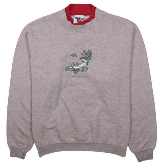 Lee Womens Grey Embroidered Birds Crew Neck Sweatshirt Size L