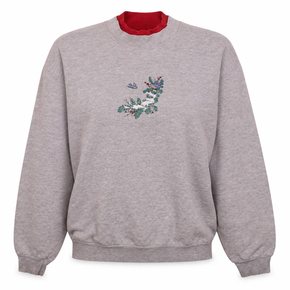Lee Womens Grey Embroidered Birds Crew Neck Sweatshirt Size L
