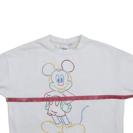 Disney Women White Mickey Mouse Crew Neck Sweatshirt Size S 10/12