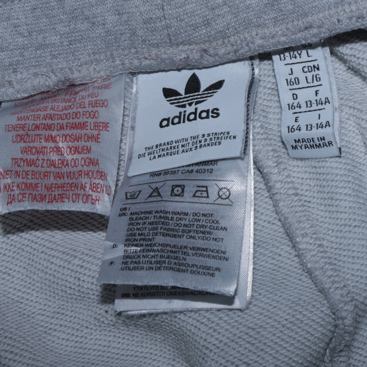 Adidas Boys Grey Jogger Sweatpants 14 Years Elastic Waist Side Stripe