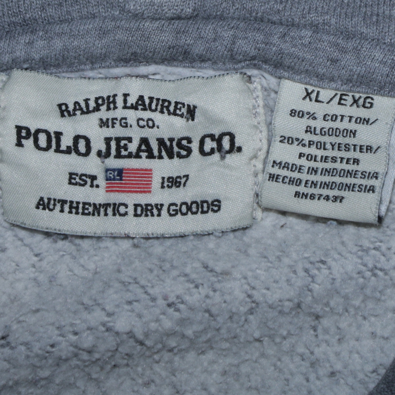 Ralph Lauren Polo Jeans Co Men’s Grey XL 1/2 Zip Hoodie