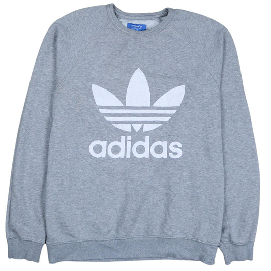 Adidas Men Grey Logo Crew Neck Pullover Sweatshirt Size S