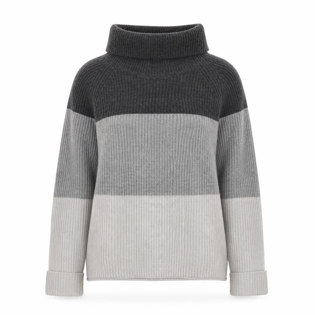 Marks and Spencer Womens Grey Roll Neck Striped Jumper Size 14