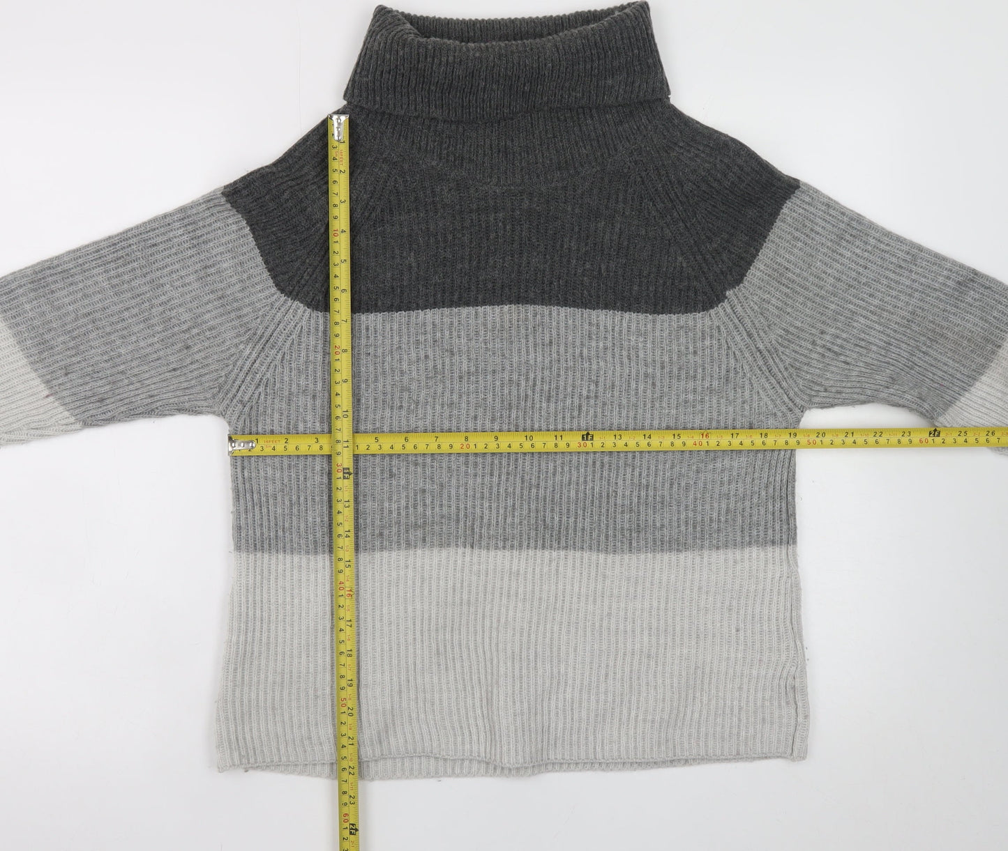Marks and Spencer Womens Grey Roll Neck Striped Jumper Size 14