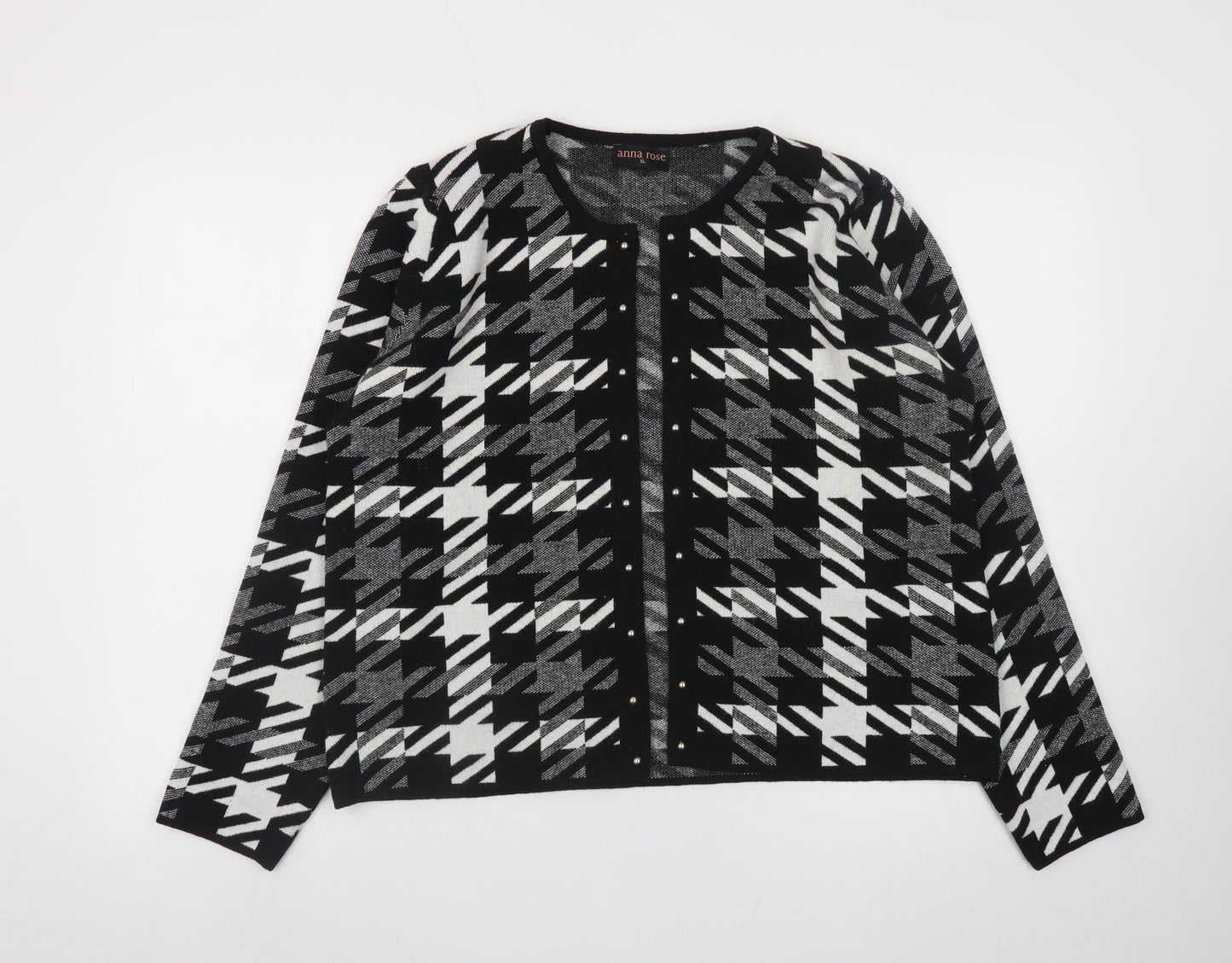 Anna Rose Women's Black White Houndstooth Knit Jacket XL