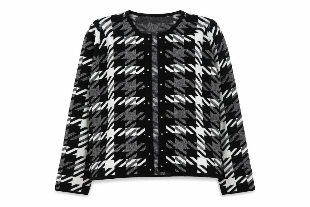 Anna Rose Women's Black White Houndstooth Knit Jacket XL