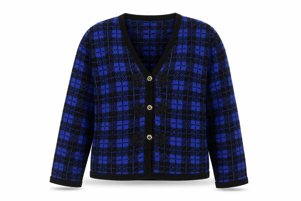 Susan Bristol Women's Blue Check Wool Blend Button Jacket Size L