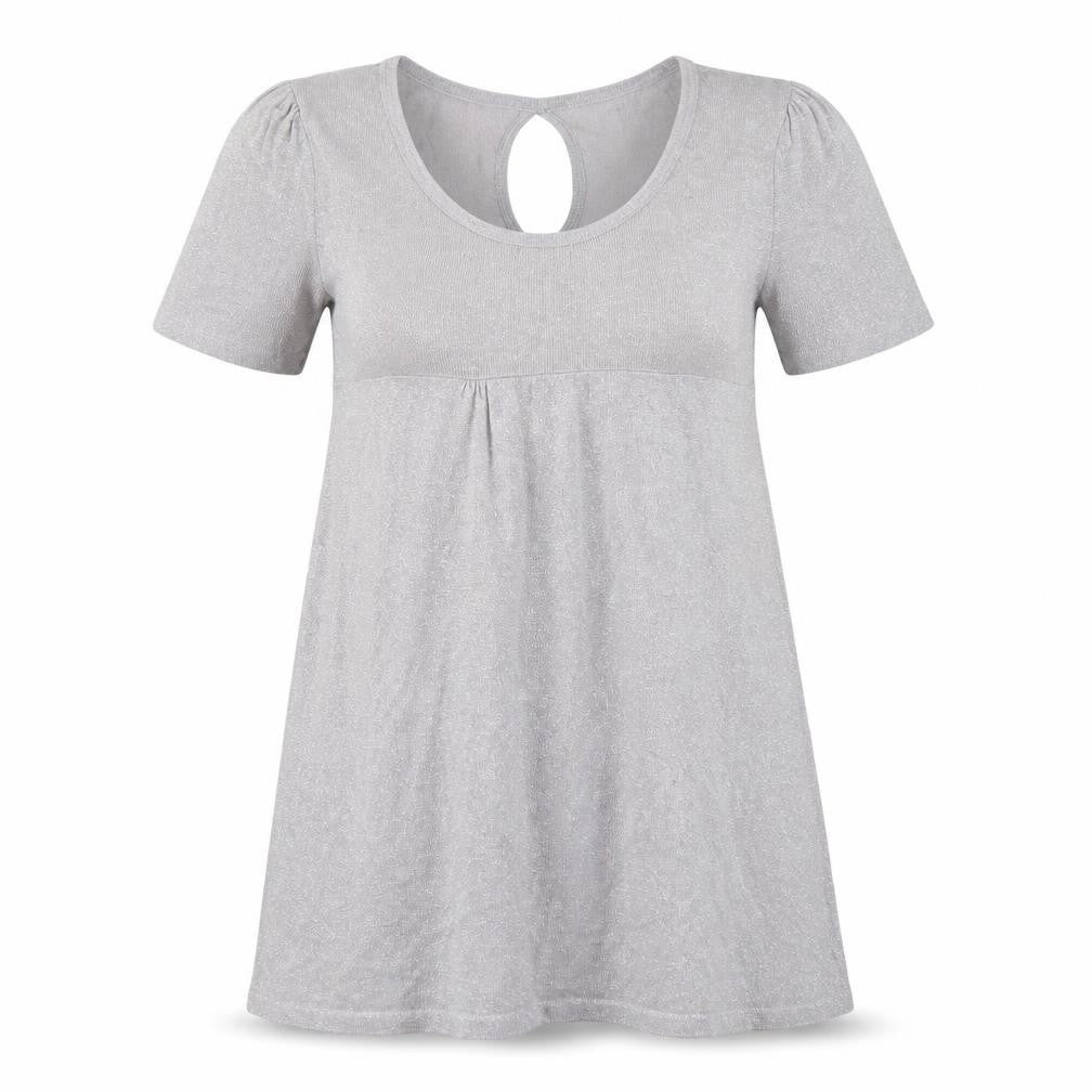 Front view of Evie Women’s Silver A-Line Party Dress, size UK 14, Short Sleeve Scoop Neck