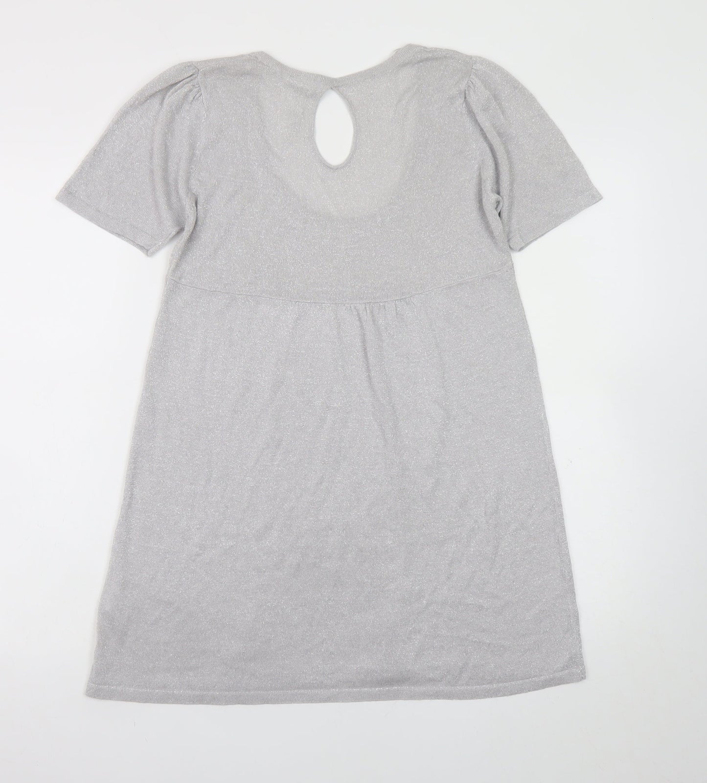 Evie Women’s Silver A-Line Party Dress Size 14 Short Sleeve Scoop Neck