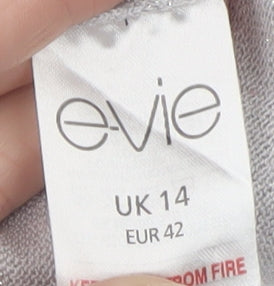 Evie Women’s Silver A-Line Party Dress Size 14 Short Sleeve Scoop Neck