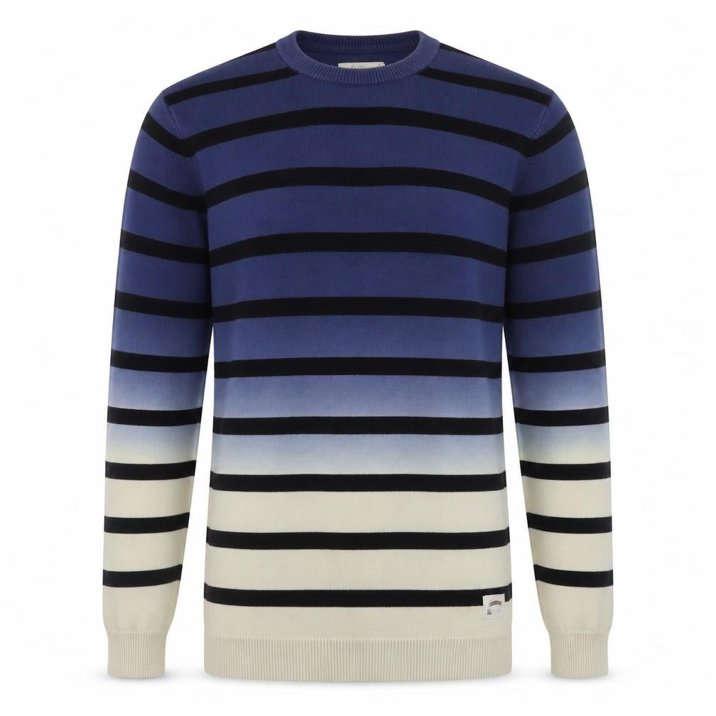 Foxton Men's Blue Striped Cotton Crew Neck Jumper Size S