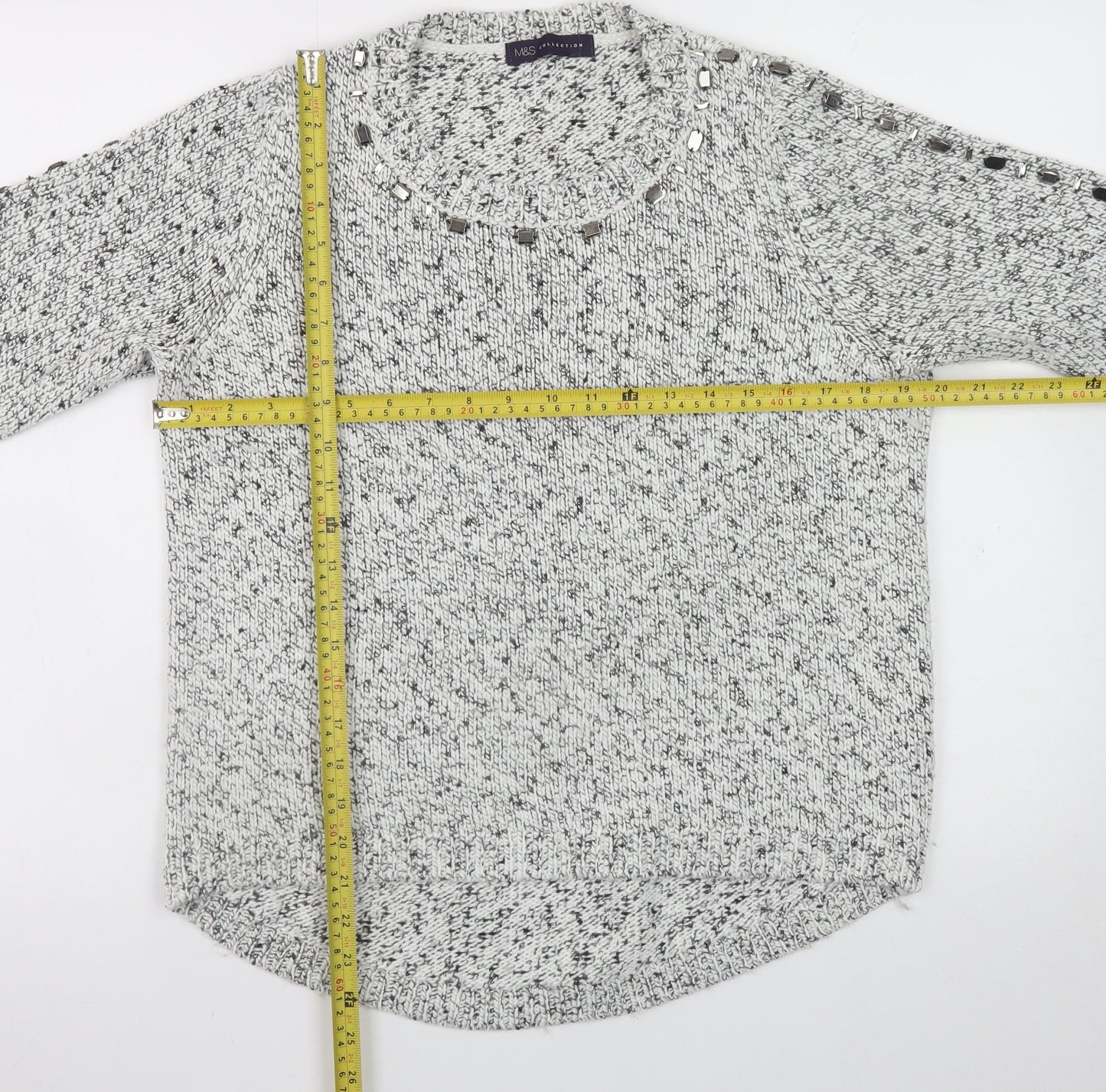 Marks and Spencer Women Grey Jewel Knit Acrylic Wool Jumper Size 14