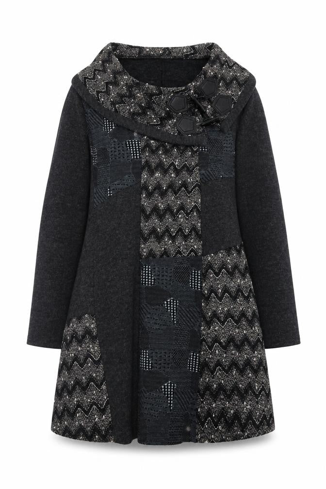 Nina Murati Women Grey Knit Shift Dress L Long Sleeve Cowl Neck
