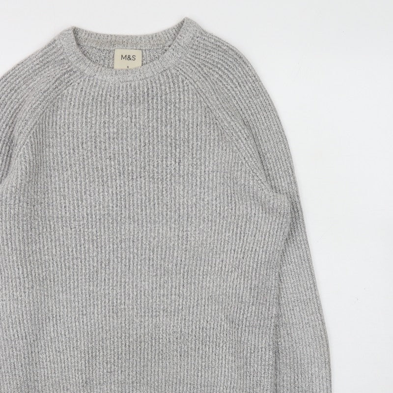 Additional view of Marks and Spencer Men's Grey Chunky Knit Crew Neck Jumper, size S