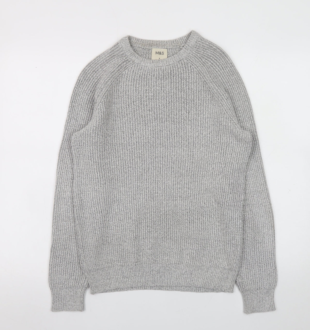 Back view of Marks and Spencer Men's Grey Chunky Knit Crew Neck Jumper, size S