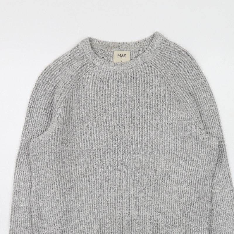 Additional view of Marks and Spencer Men's Grey Chunky Knit Crew Neck Jumper, size S