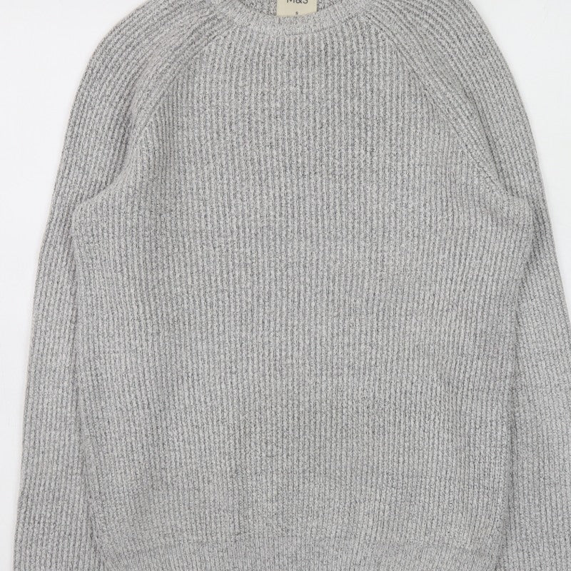 Additional view of Marks and Spencer Men's Grey Chunky Knit Crew Neck Jumper, size S